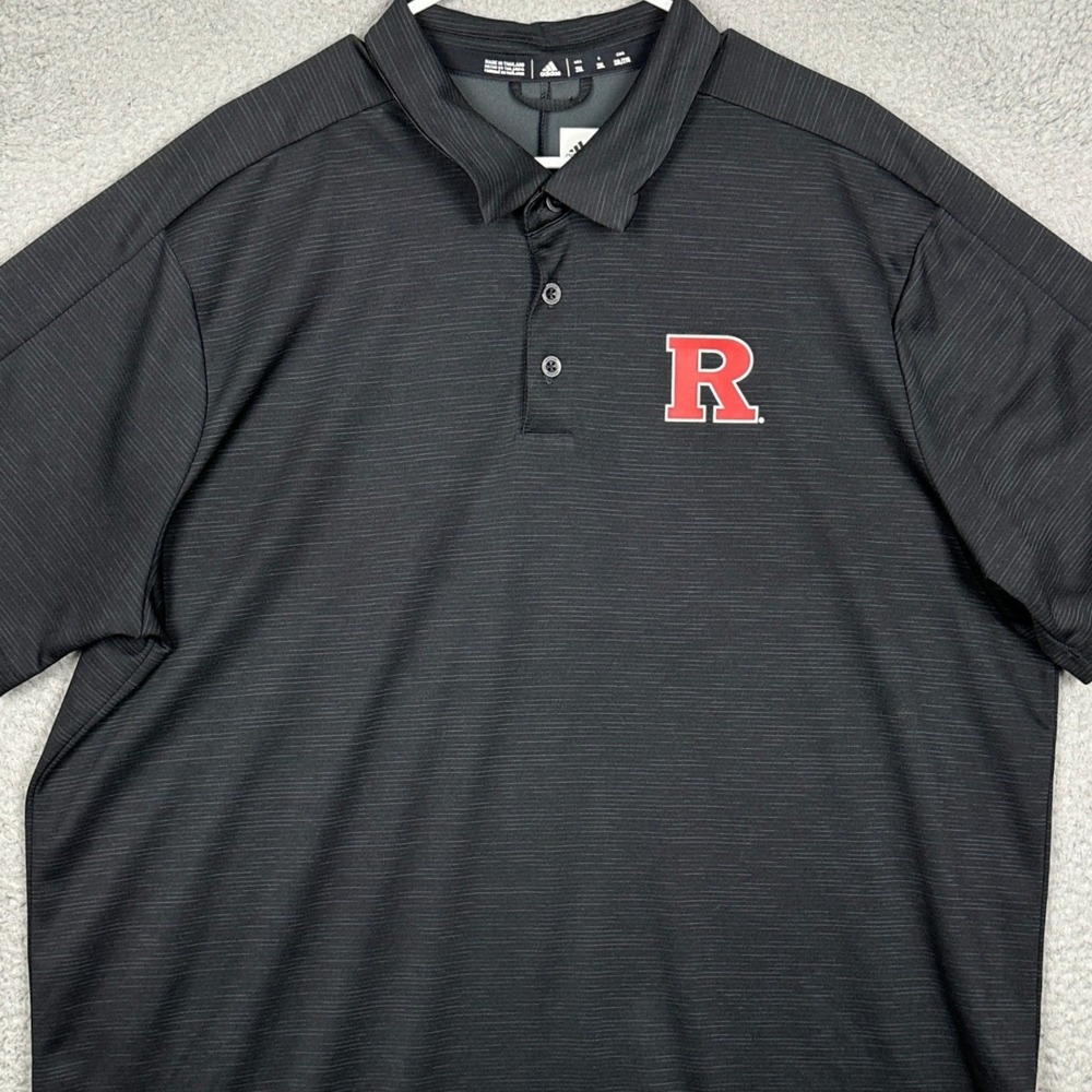 Rutgers Scarlet Knights Adidas Polo Shirt Men 2XL Climalite Black NCAA Rugby EUC